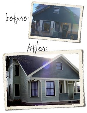 Before and After pictures of grey house