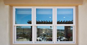 Exterior view of three newly installed windows