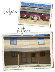 Before and After pictures of tan apartment complex