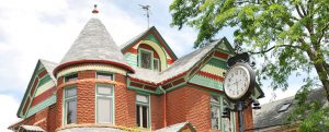 Brick house with colorful accents