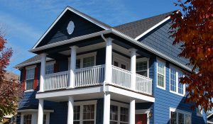 Blue house with white accents