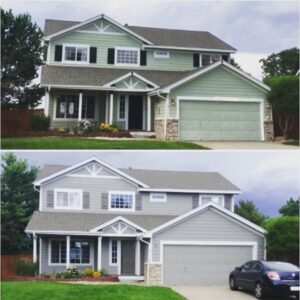 Vivax Pros House painters before and after from sea foam green to gray