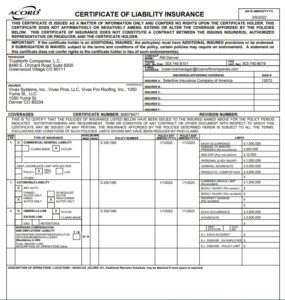 certificate of liability insurance 2022 Vivax Pros
